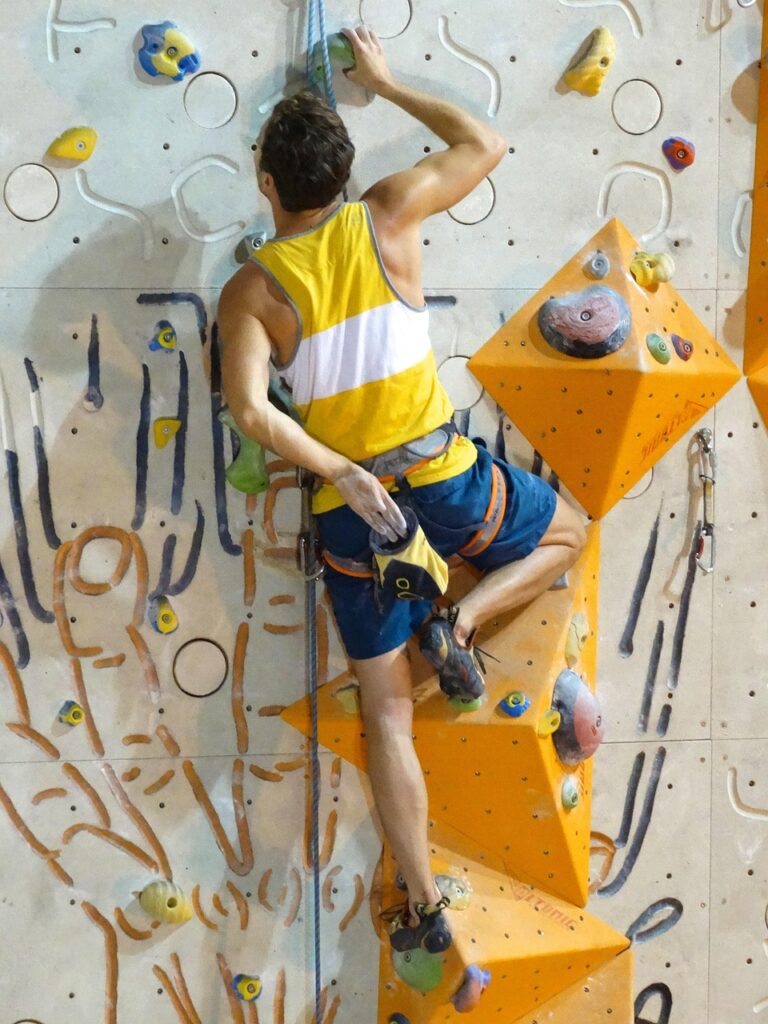 climb, climbing rope, climber, man, muscular, arm strength, climbing shoes, rope, climbing belt, rising up, grasp, climbing wall, skill, endurance